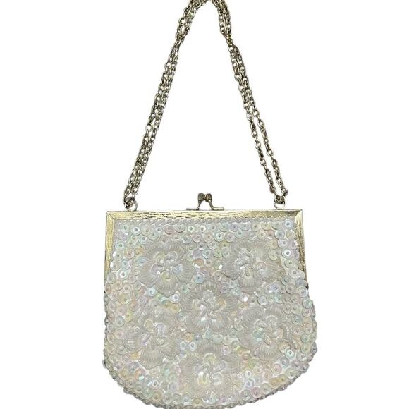 Vintage Handbags - Vintage Beaded White Clutch Purse